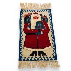 Christmas Santa Handwoven Wool Rug Carpet 44x29 Turkish Kilim Southwest Decor